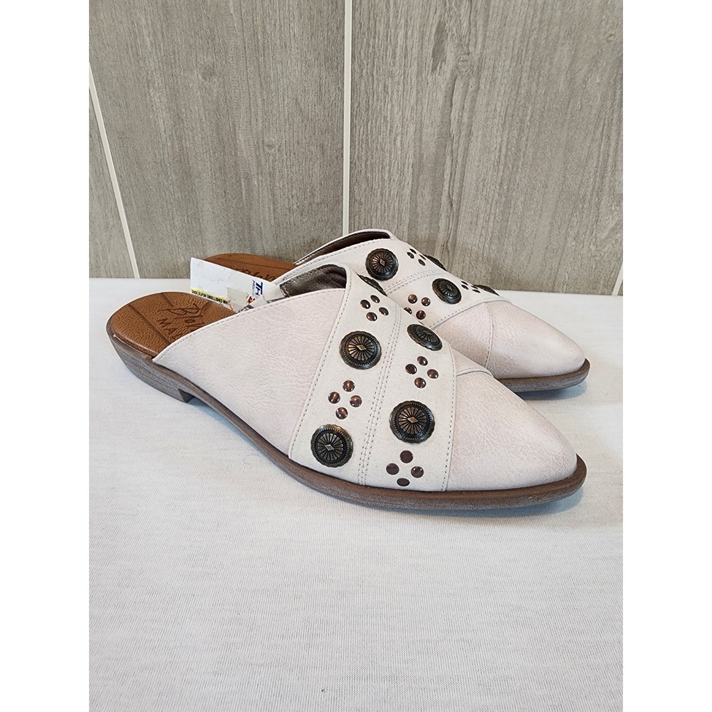 Blowfish Malibu Mules Hazel Womens 8 Off White Faux Leather Studded Boho Slip On